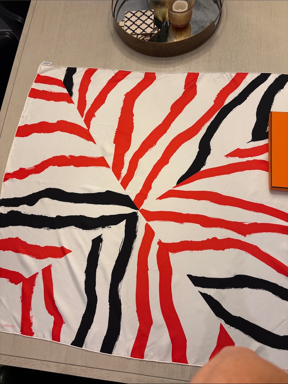 Hermes Red, Black & White Abstract Zebra Bath Textile